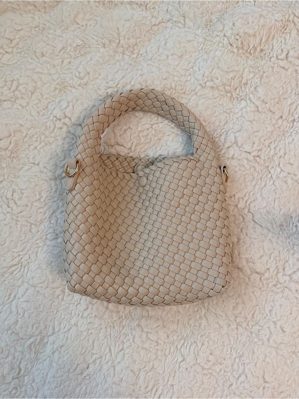 Woven Top-Handle Women's Bag in Light Beige